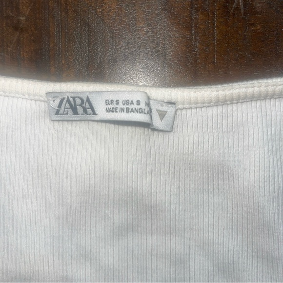 Zara White Ribbed Ruched Front Sweetheart Peplum Crop Top Women's Small S - Picture 6 of 6